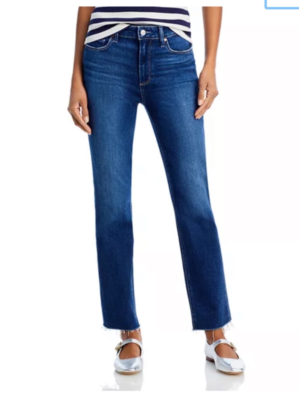 PAIGE Cindy High Rise Ankle Straight Jeans Dark Wash Raw Hem Size 26